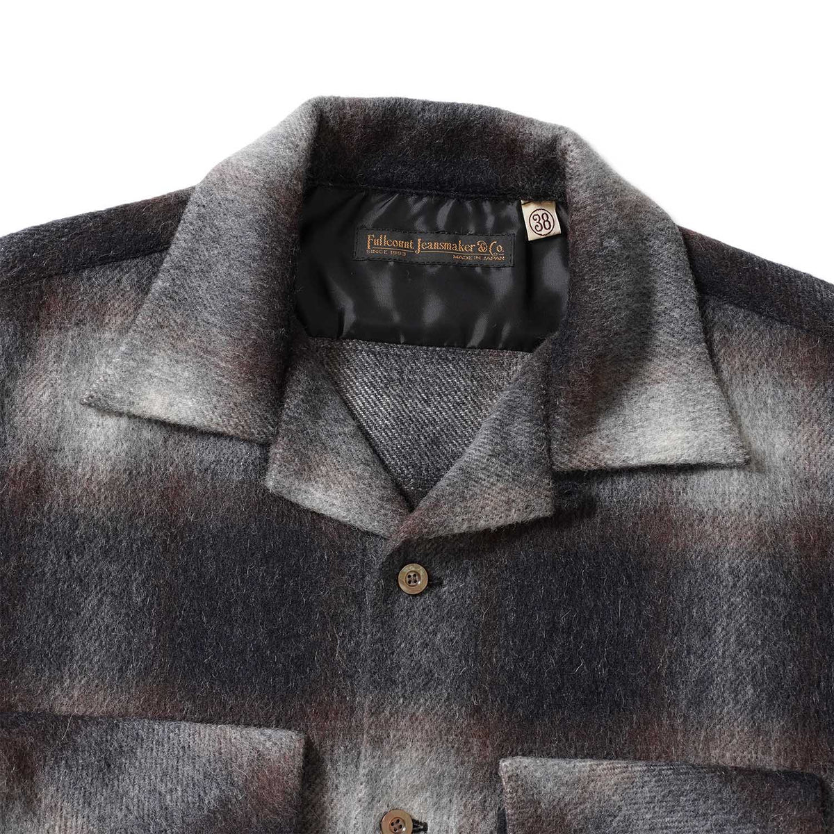 FULLCOUNT フルカウント 長袖シャツ "Wool Alpaca Shaggy Check Open Collar Shirt" 4102