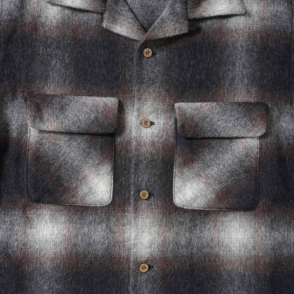 FULLCOUNT フルカウント 長袖シャツ "Wool Alpaca Shaggy Check Open Collar Shirt" 4102
