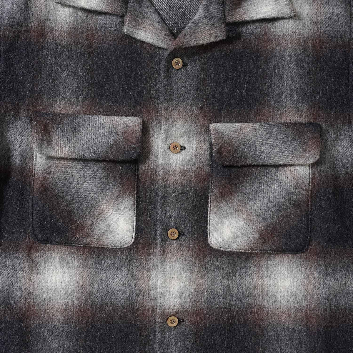 FULLCOUNT フルカウント 長袖シャツ "Wool Alpaca Shaggy Check Open Collar Shirt" 4102