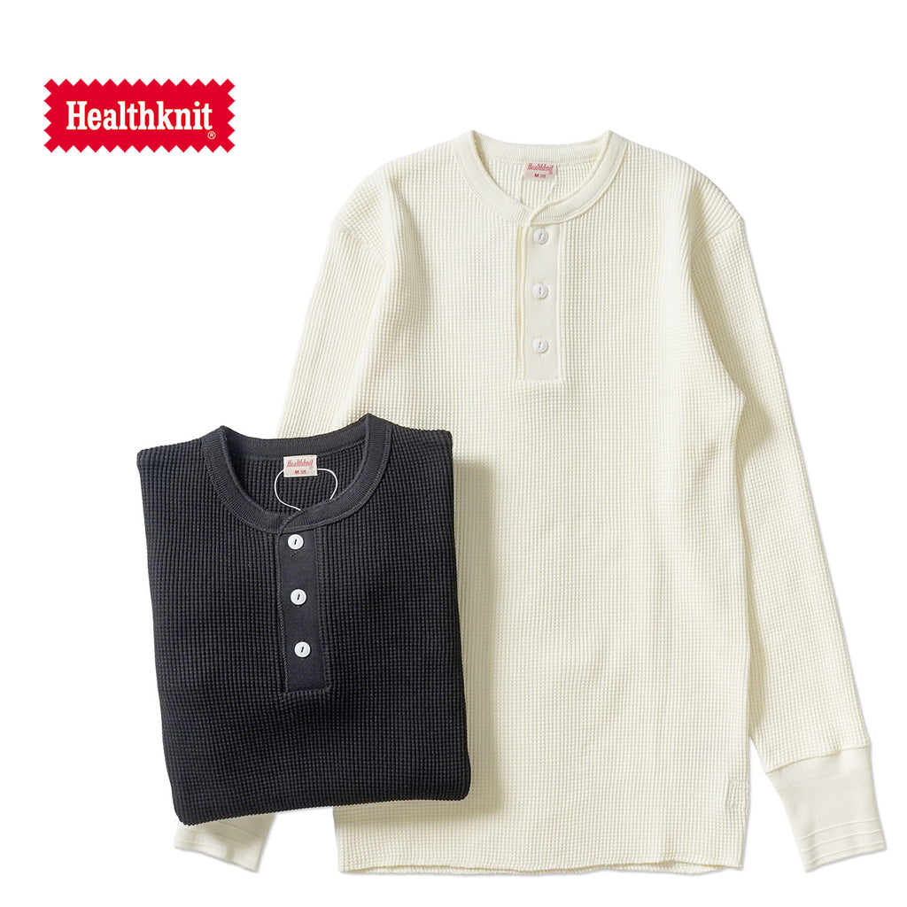Healthknit ヘルスニット 長袖 Tシャツ "スーパーヘビーワッフル ヘンリーネック長袖Tシャツ" 990