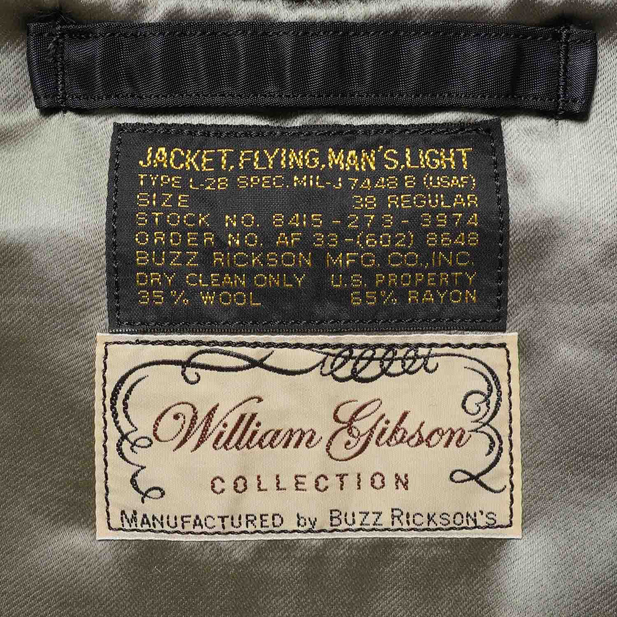 BUZZ RICKSON'S バズリクソンズ ジャケット WILLIAM GIBSON COLLECTION Type BLACK L-2B “SKYLINE CLOTHING CORPORATION MODEL” BR15625