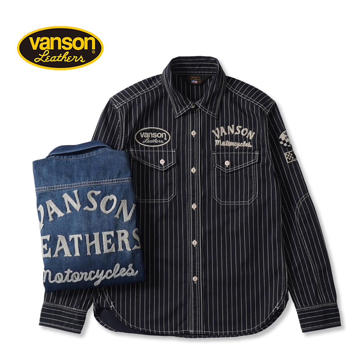 VANSON バンソン 長袖 シャツ "VANSON ロゴ刺繍 デニムシャツ" NVSL-2601