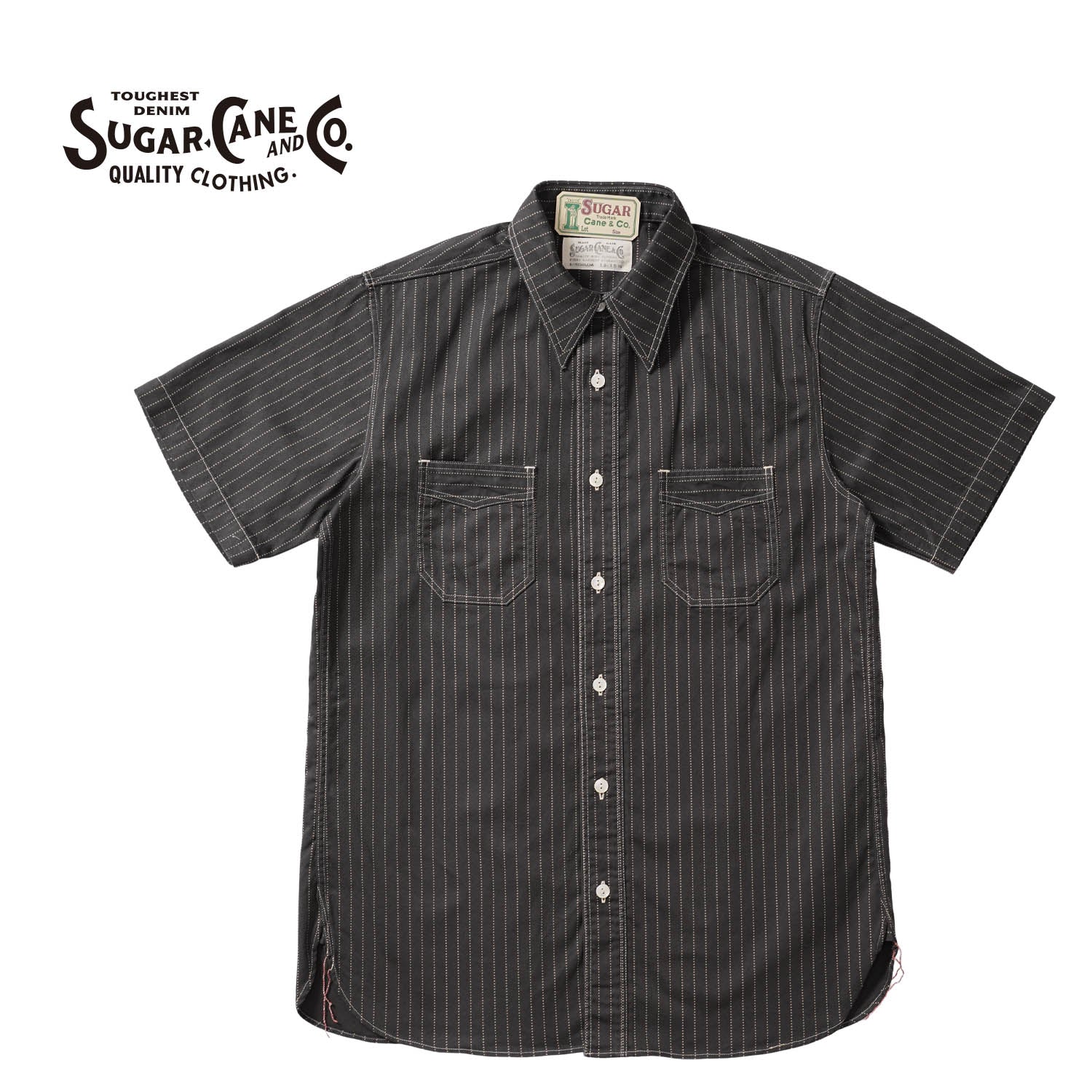SUGAR CANE シュガーケーン 半袖シャツ “FICTION ROMANCE 8.5oz. BLACK