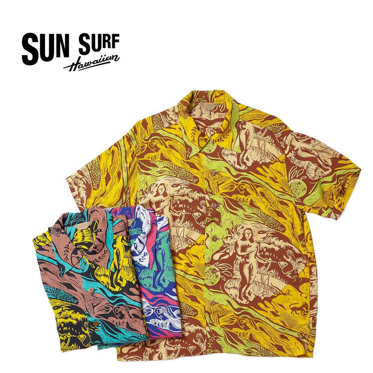 SUN SURF サンサーフ 半袖 アロハシャツ SUN SURF SPECIAL EDITION “GAUGUIN WOODCUT MYSTIC” (SHORT SLEEVE) SS39673