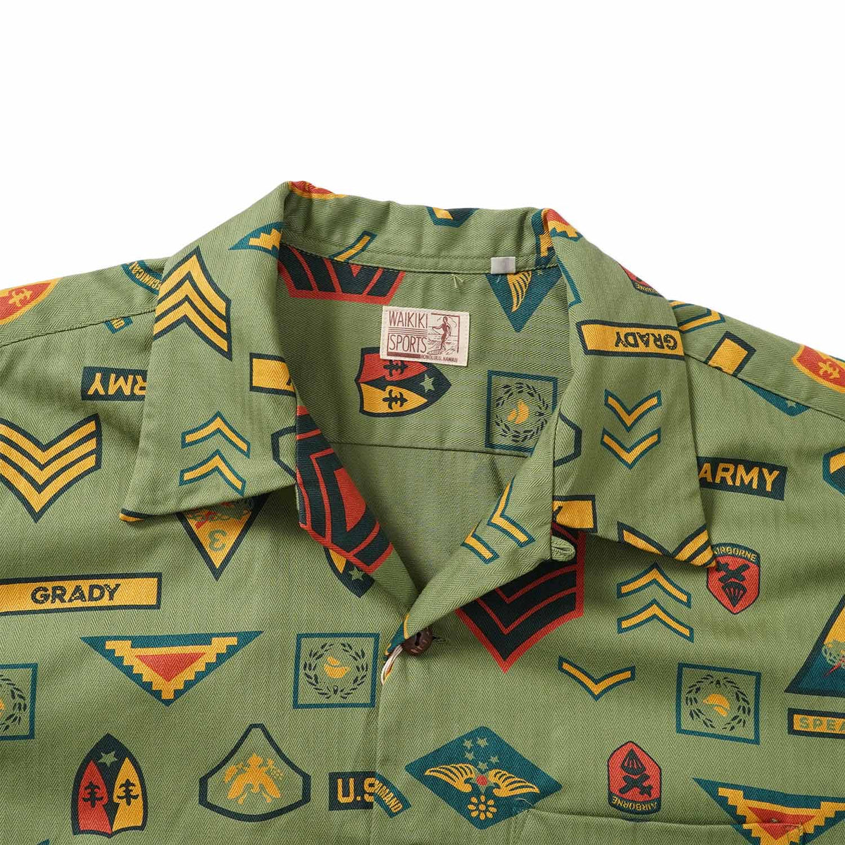 SUN SURF サンサーフ 半袖 アロハシャツ COTTON HERRINGBONE HAWAIIAN SHIRT “INSIGNIA OF ARMY” SS39696
